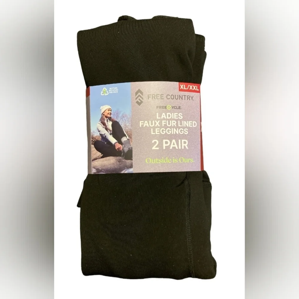 NWOT Free Country TWO faux fur lined black leggings - Picture 2 of 8